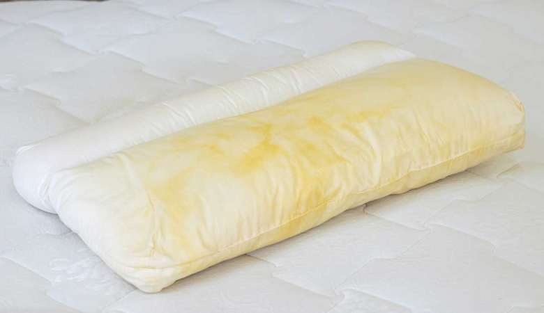 Pillow With Yellow Saliva Stains